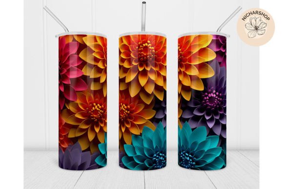 20oz 3D Rainbow Flower Tumbler Paper Art