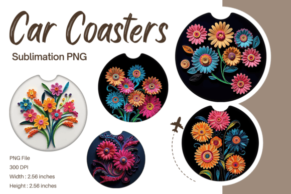 3D Flower Quilling Car Coaster Templates