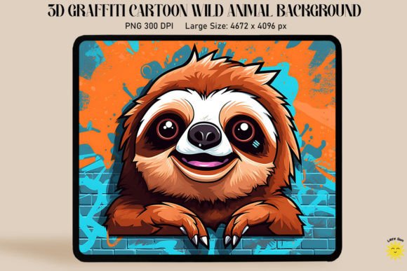 3D Graffiti Cartoon Sloth: A Fun and Versatile Design Asset