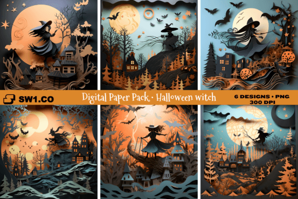 3D Paper Art Halloween Witch Background: A Spooky and Creative Addition to Your Decor