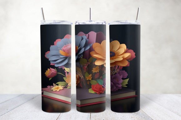 Enhance Your Brand with 3D Colorful Flowers Books Tumbler Wrap: A Creative and Versatile Design Solution