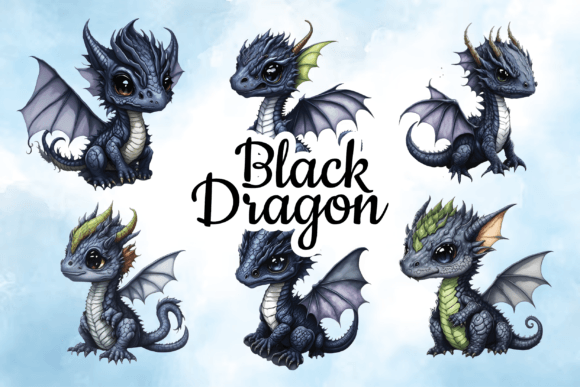 Explore the 3D Cute Black Baby Dragon Clipart