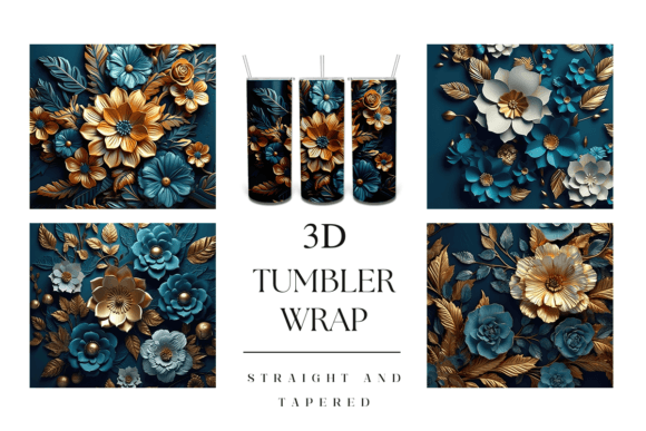 Explore the Versatility of the 20oz 3D Blue and Gold Flower Tumbler Set