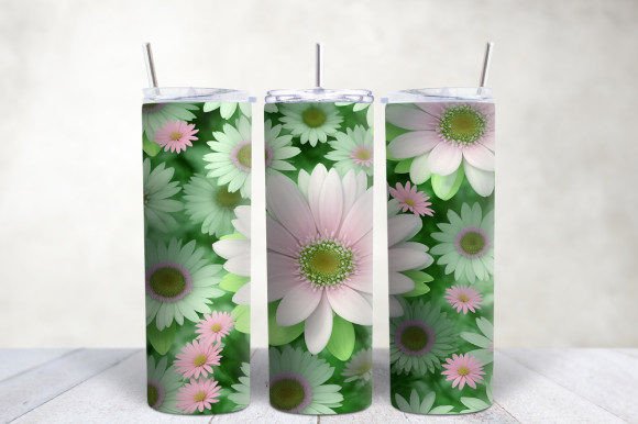 Exploring the Versatility of 3D White Green Pink Daisies Tumbler Wrap